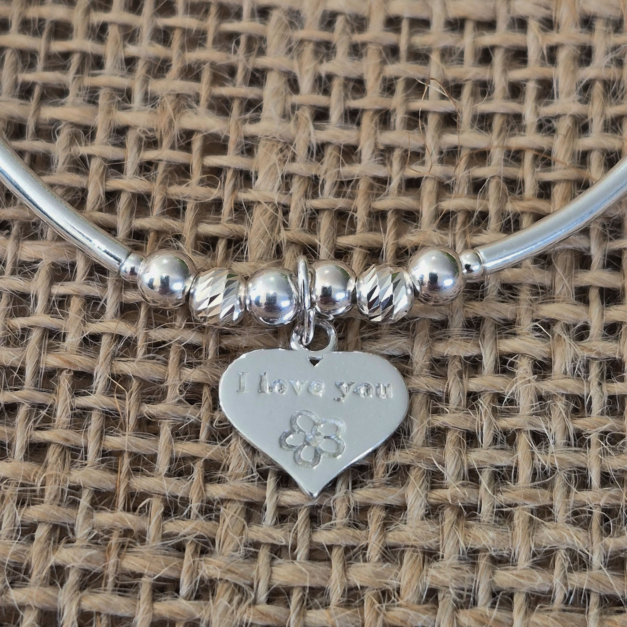 I Love You Sterling Silver Heart Bracelet