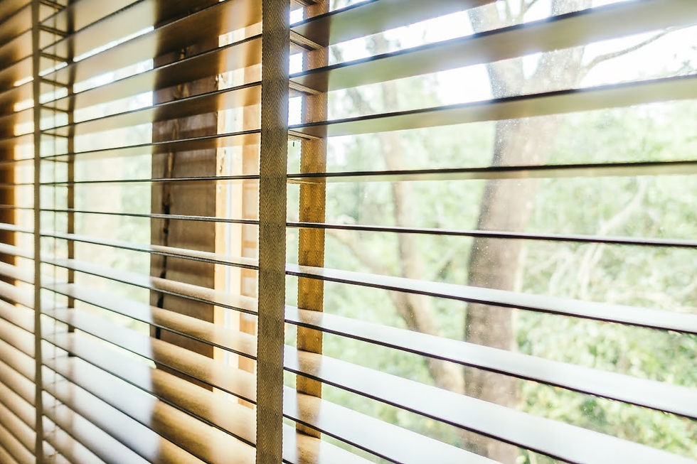 Wooden window blinds.