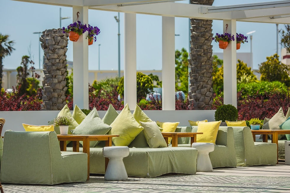 Elegant terrace at boutique hotel.