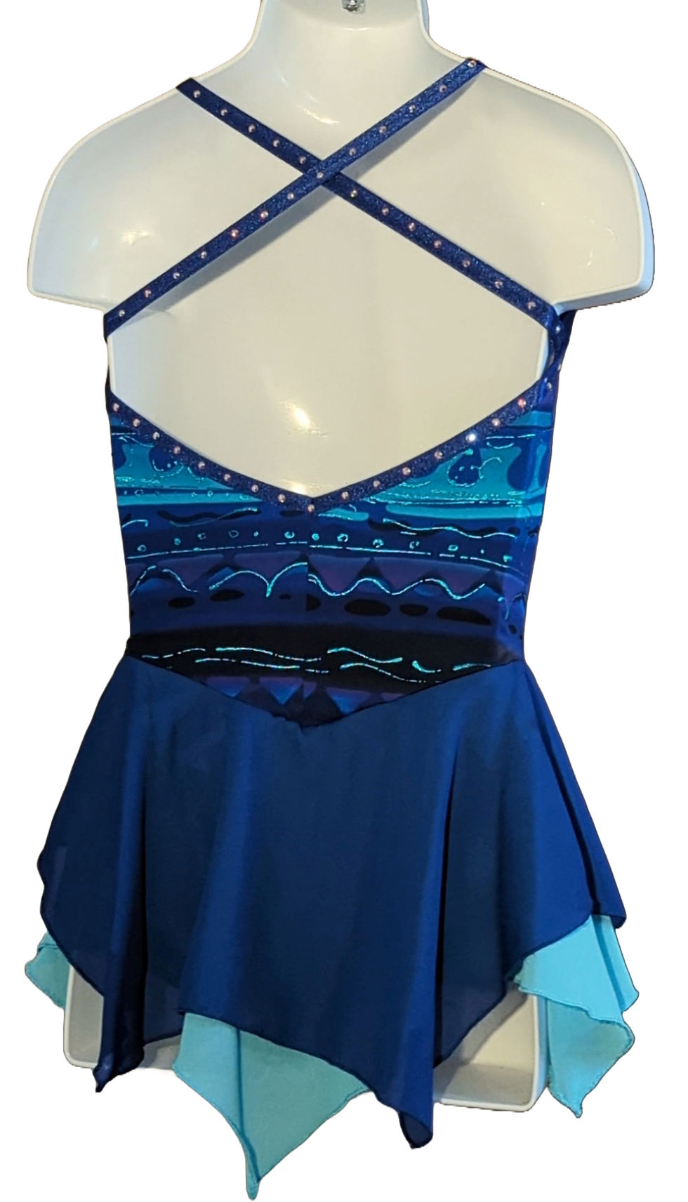 Thumbnail: Blue/Turquoise/Aqua Print Skating Dress with Rhinestones