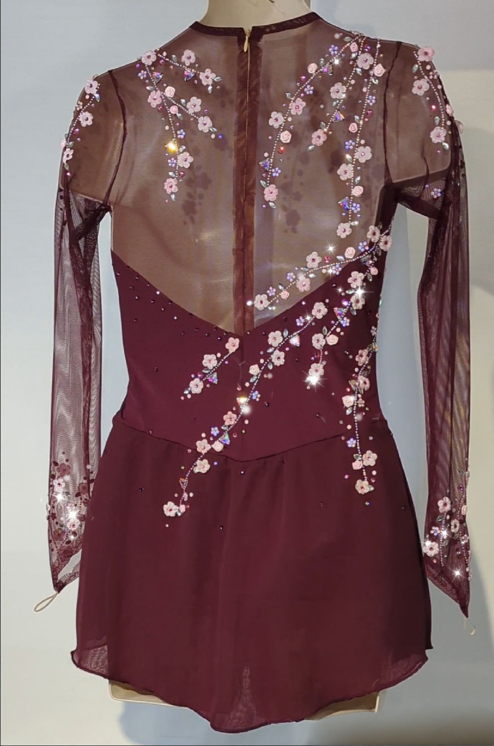 Thumbnail: Burgundy with Pale Pink flowers skating dress