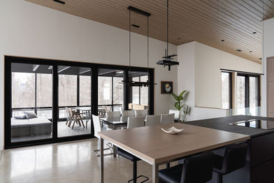 VST MB-77HS lift-and-slide patio doors in this superb, high-performance thermal project, Natural Wood Construction