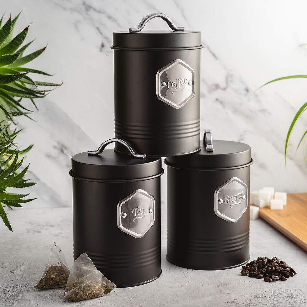 Cooks Professional Kitchen Storage Set | 3-Piece | Tea Coffee Sugar | Black and