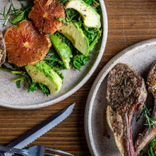 Pan Seared Lamb Chops with Greens and Blood Oranges