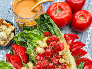 Florida Tomato and Romaine Salad with Charred Tomato Dressing