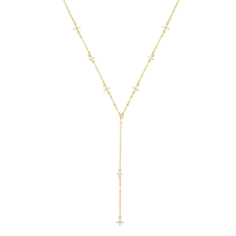 Clover Flower Y Necklace with Moissanite