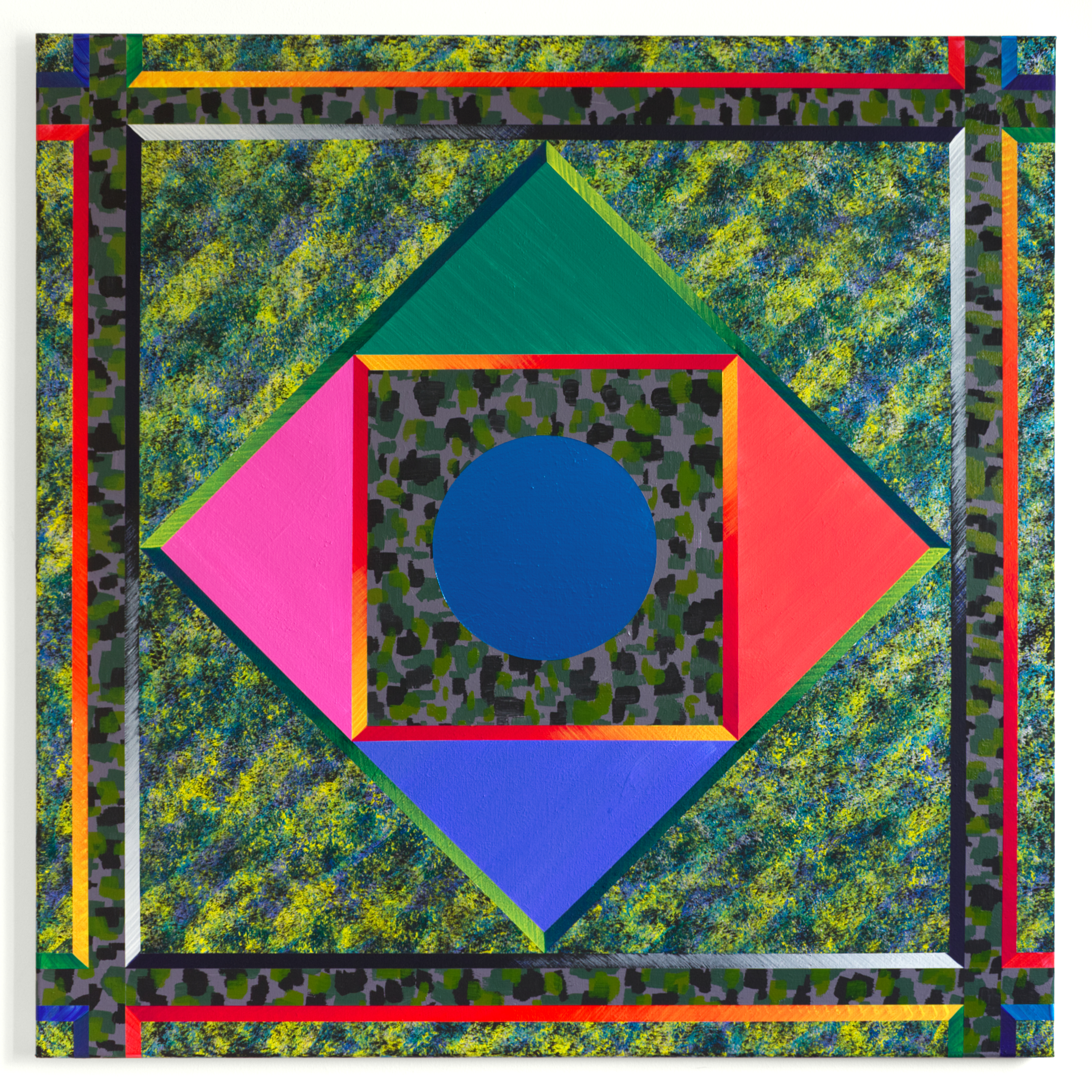 CAMOUFLAGE DANCE REVOLUTION, Acrylic and vinyl on canvas, 100 x 100 x 1.8 cm