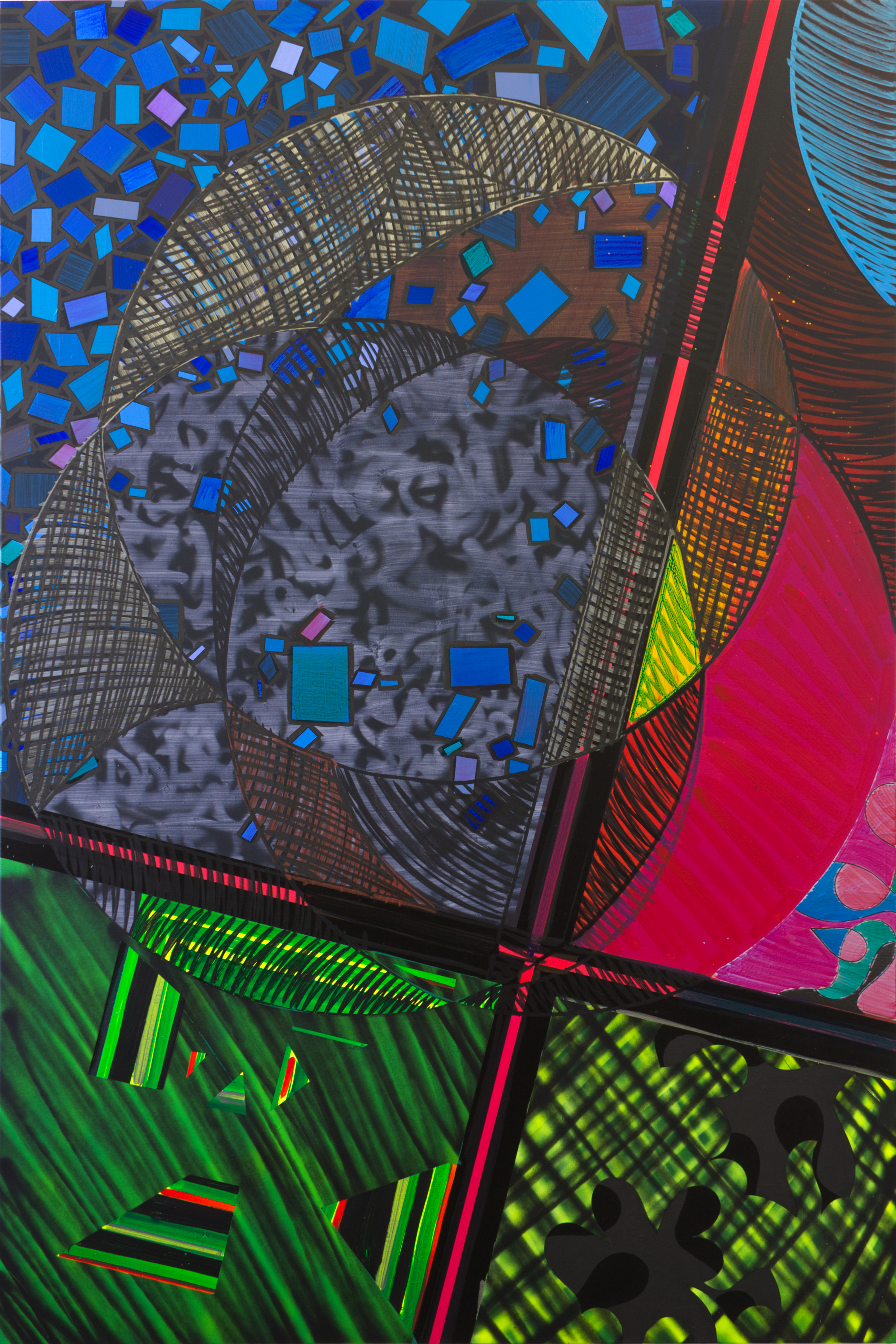 _4_C_3_C, Acrylic, vinyl and pigment marker on canvas, 240 x 160 x 1.8 cm