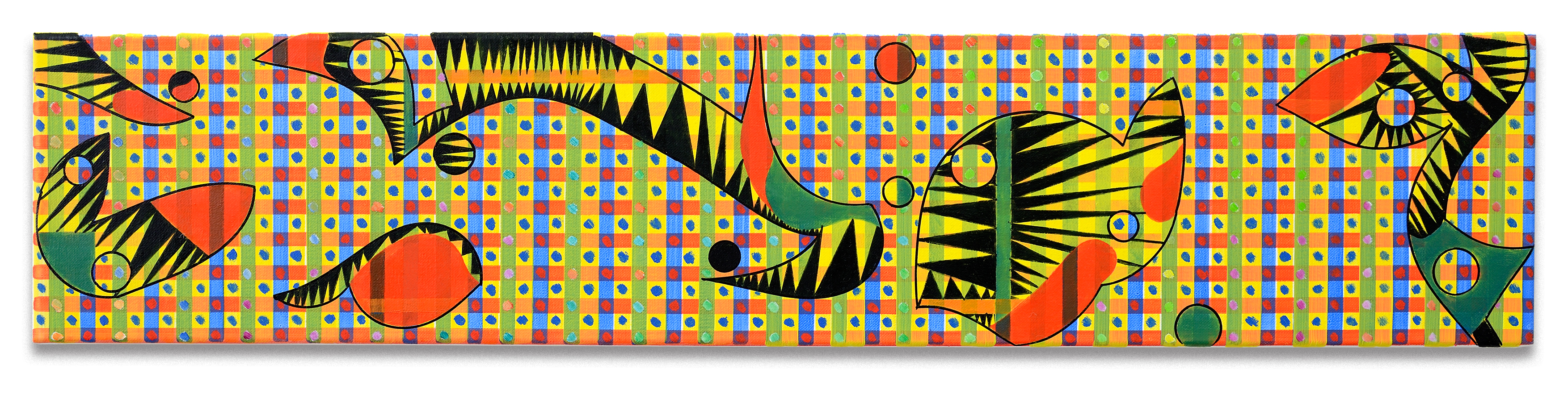 1748 POINTS, Oil and pigment marker on canvas, 19 x 92 x 1.8 cm