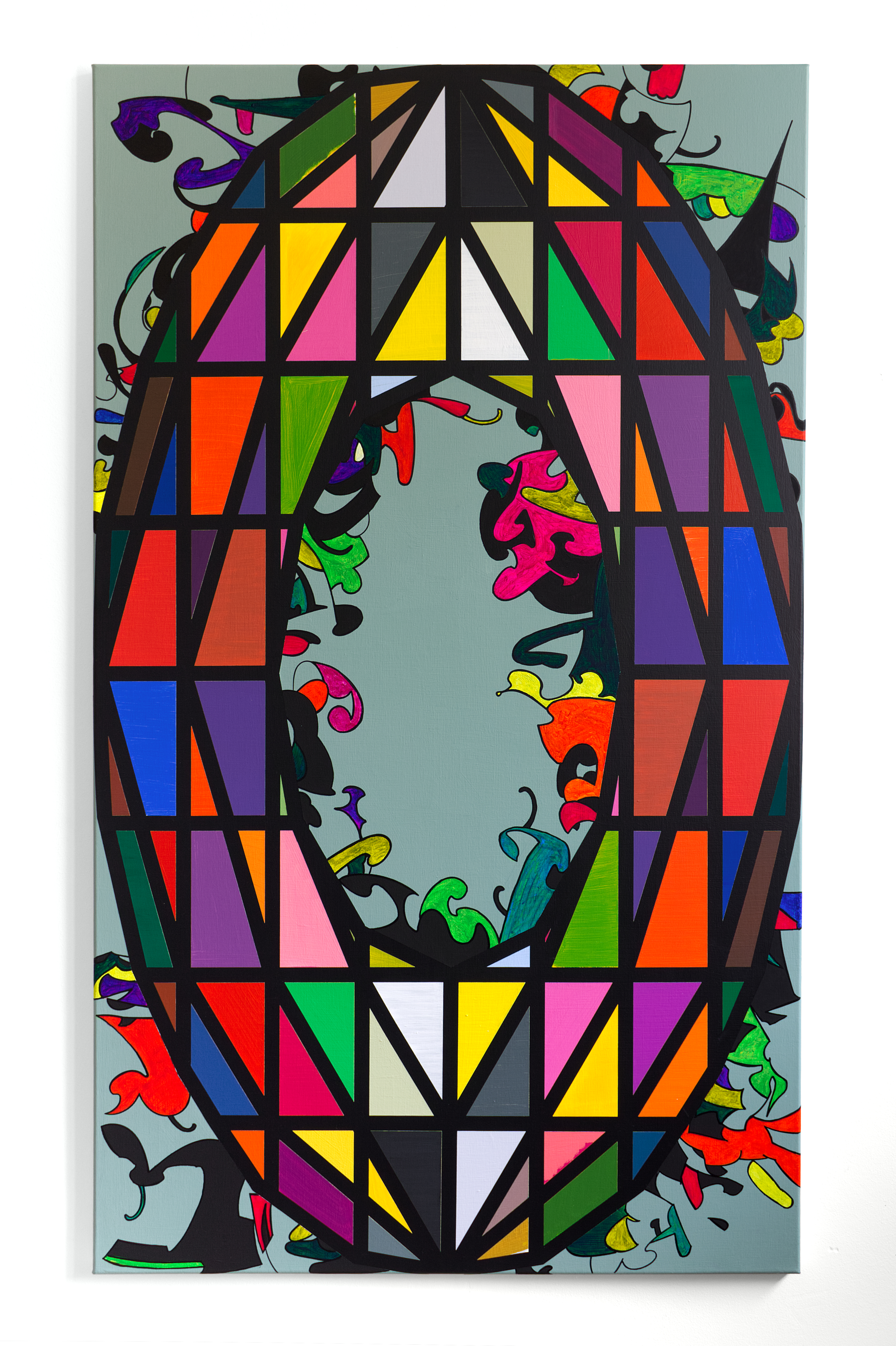 ARENA, Acrylic, vinyl and pigment marker on canvas, 145 x 85 x 1.8 cm