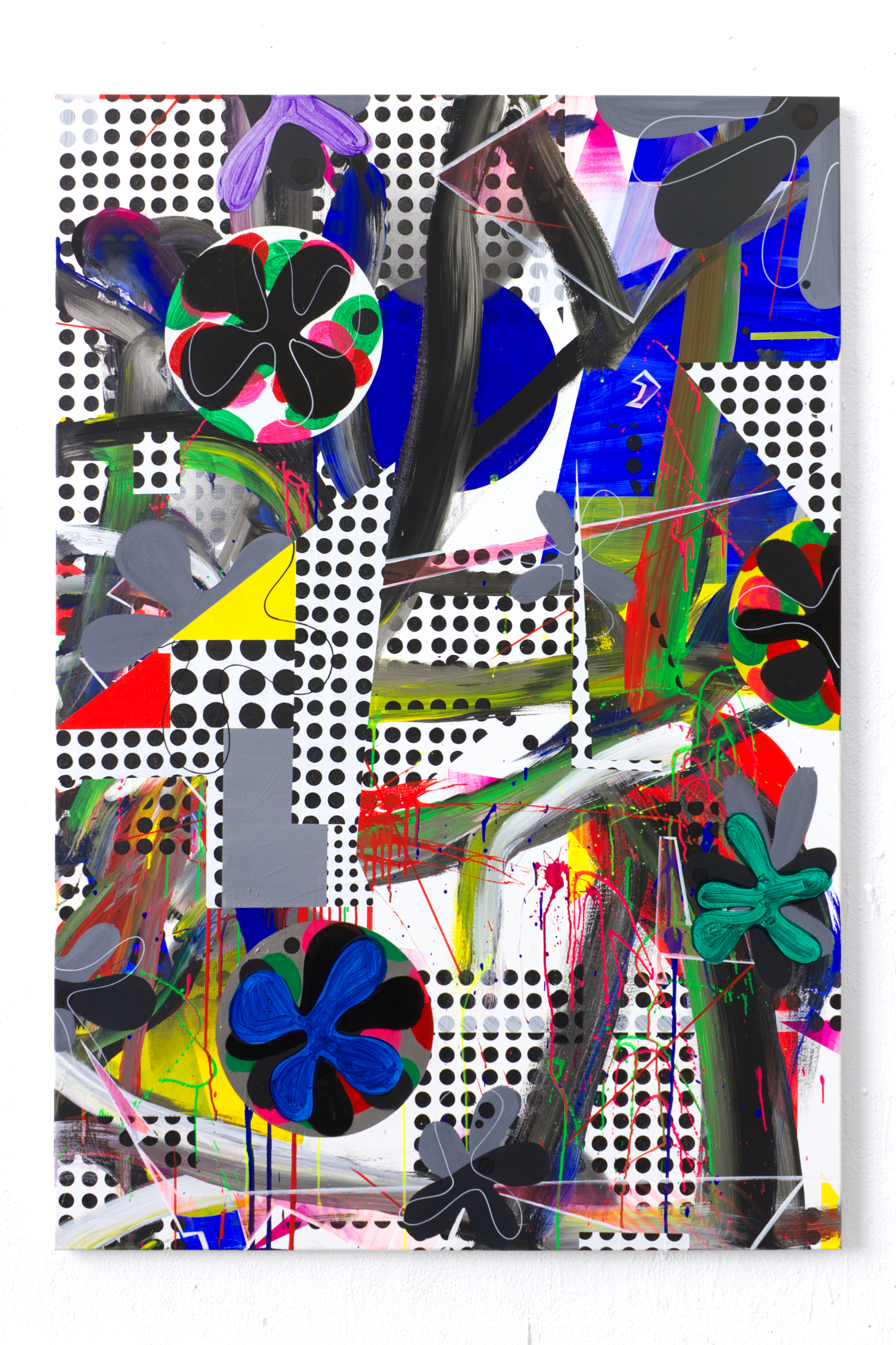 FLOWERS GABBER, Acrylic, vinyl, pigment marker and graphite on canvas, 160 x 109 x 1.8 cm