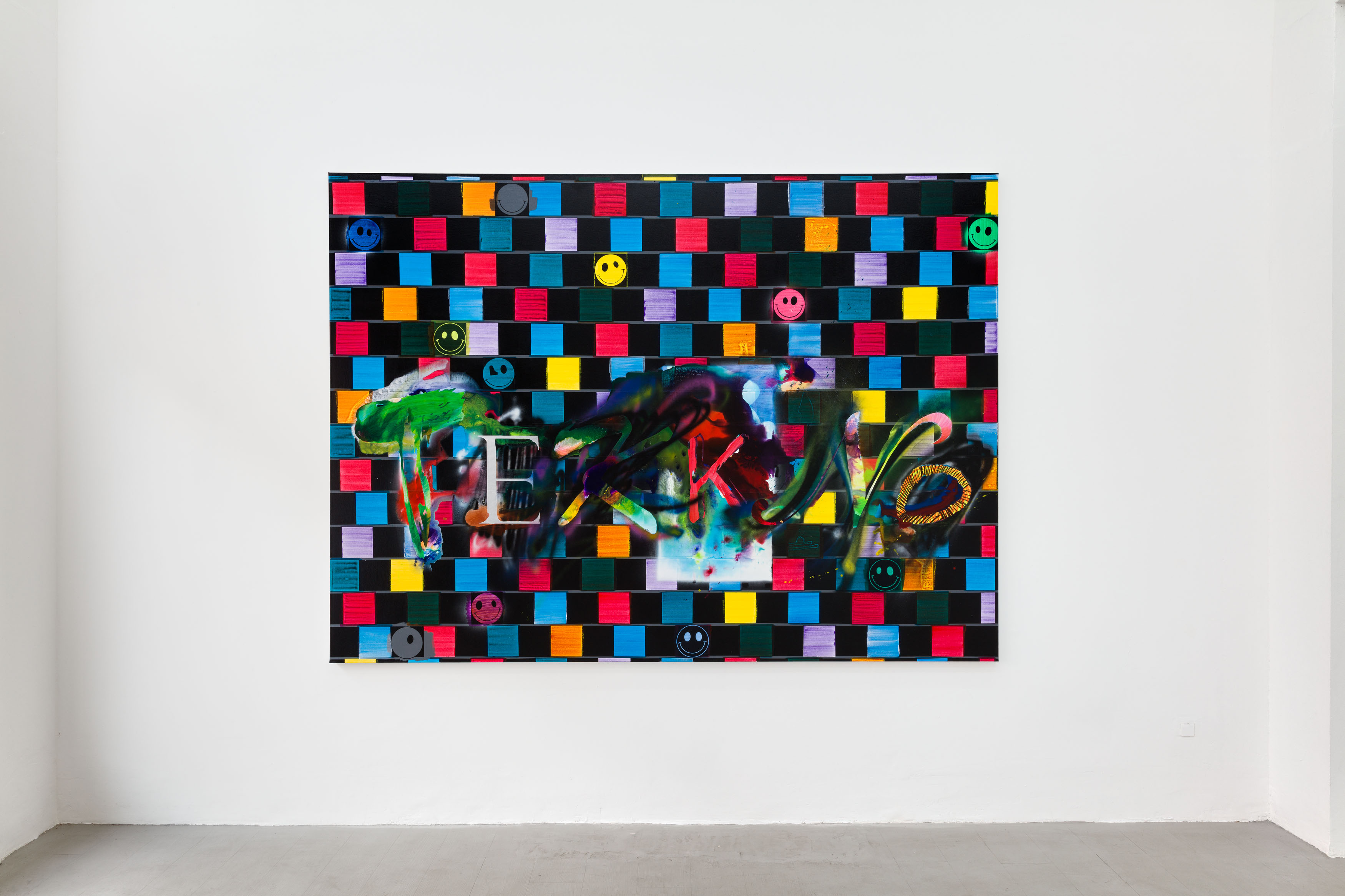 Tekkno, Acrylic and pigment marker on linen, 190 x 260 x 4 cm. Photo: Johannes Bendzulla