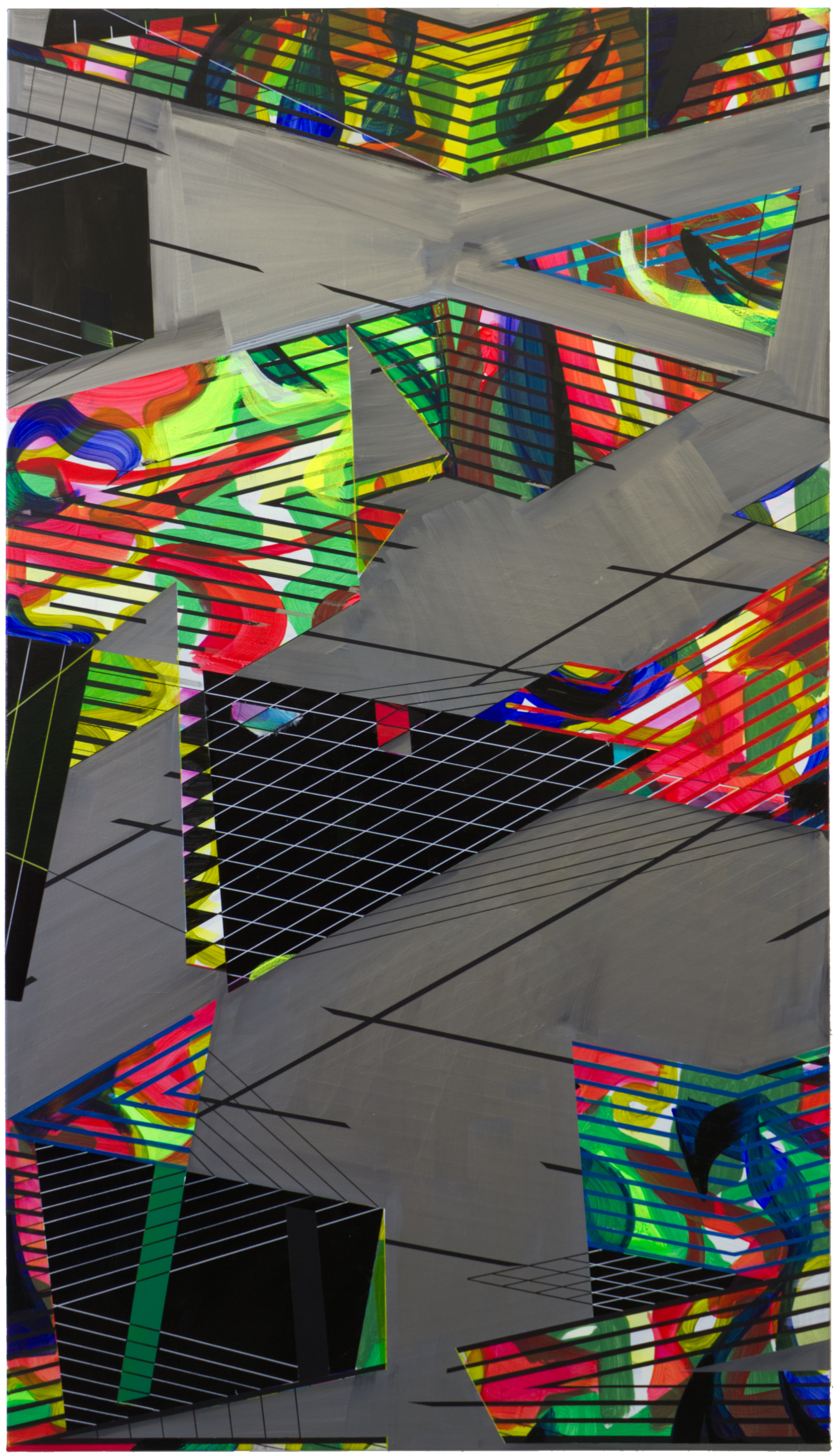 CUT N' RAVE, Acrylic, vinyl, pigment marker and graphite on canvas, 210 x 120 x 1.8 cm