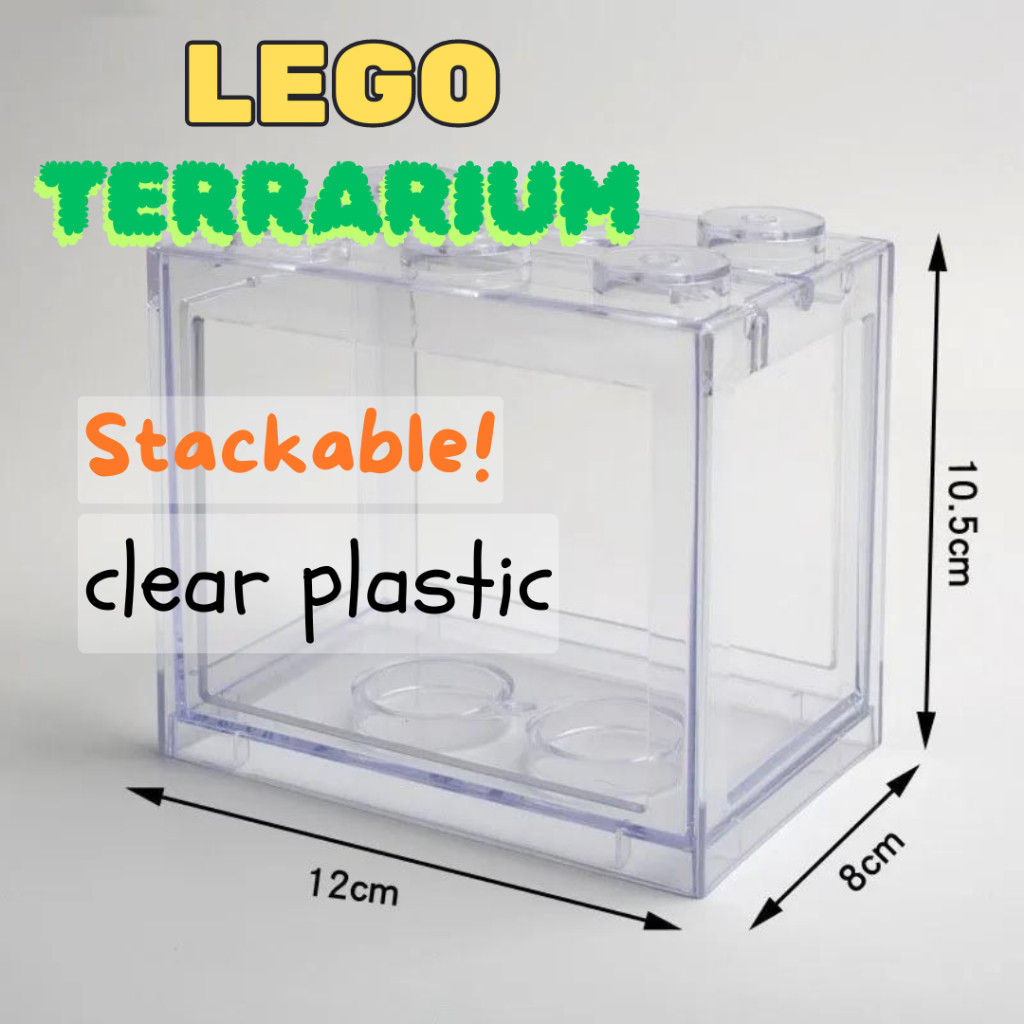 Lego style terrarium mini tank 2 sizes stackable tank plastic clear