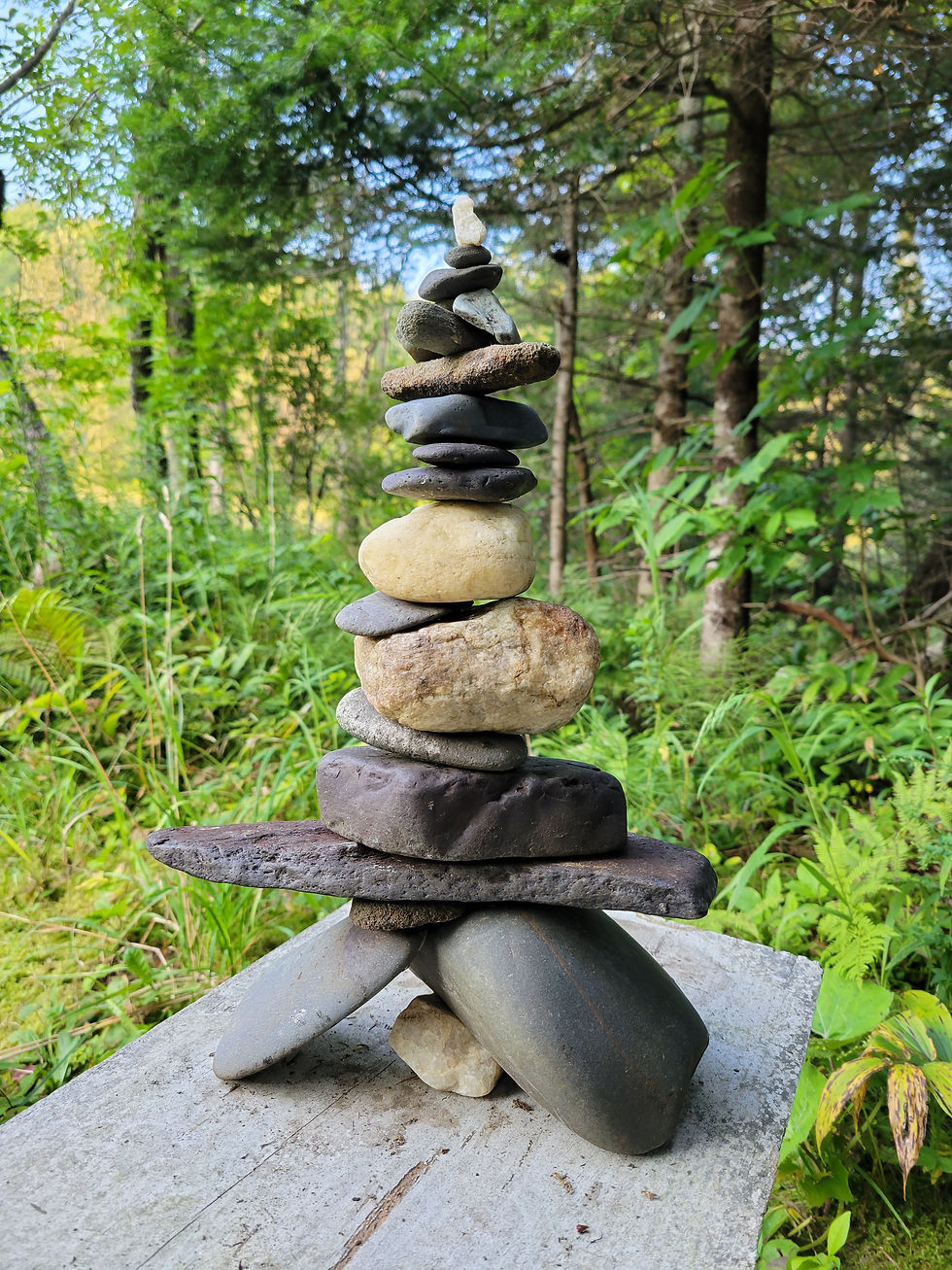 Photo Description: This is a cairn of rocks, where several different rocks of many shapes and sizes, are all stacked together in one ornamental design. May it represent the many layers of the human family create a balance in community.