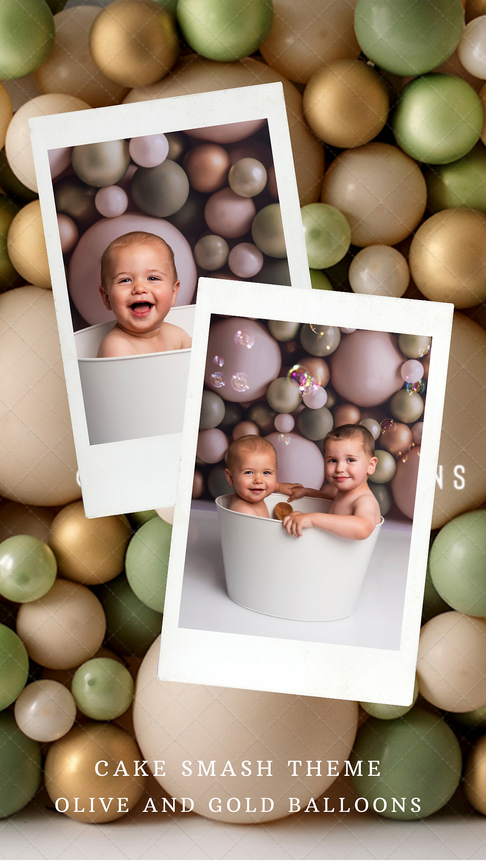 Olive Gold Balloon Cake Smash Theme