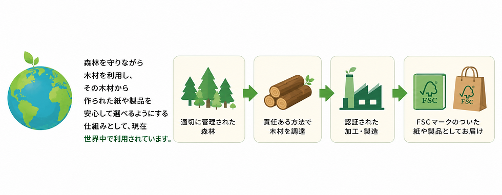伐採された木材は、 森林→製紙会社→印刷会社→加工会社→販売店
