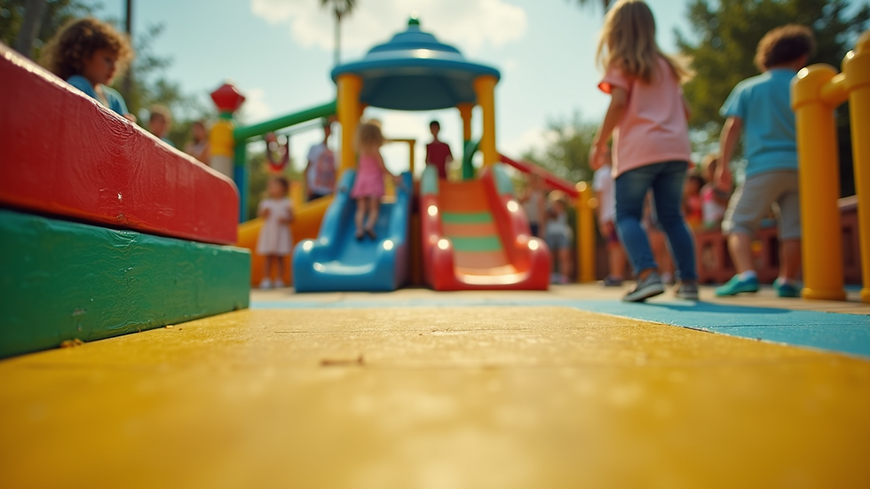 Eye-level view of a colorful play area set up for children at a wedding