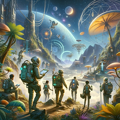 DALL·E 2023-11-13 08.05.05 - A near-future adventure illustration, featuring a group of ex