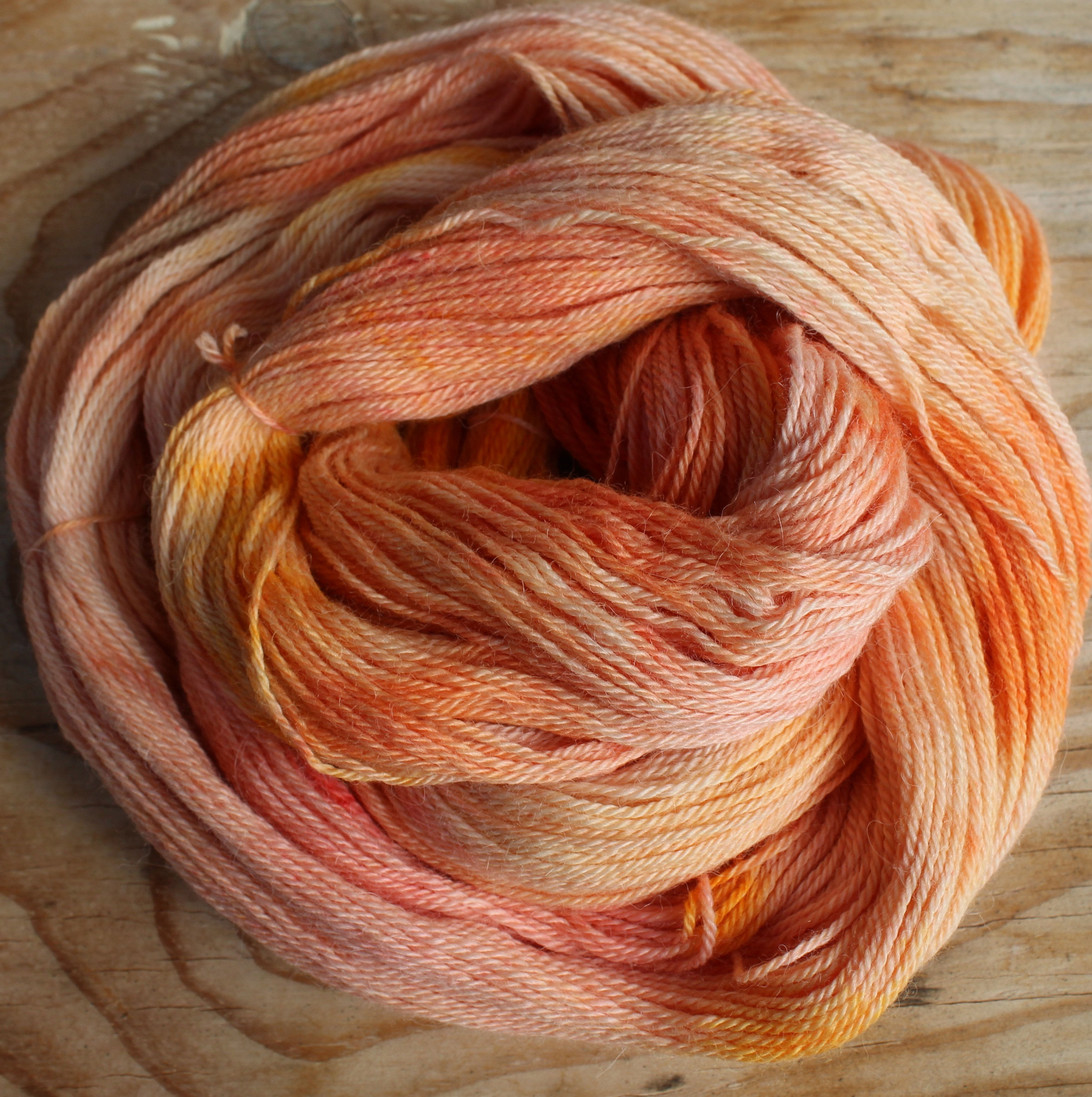 PEACH BOMB - 4ply 100% hand dyed Alpaca yarn