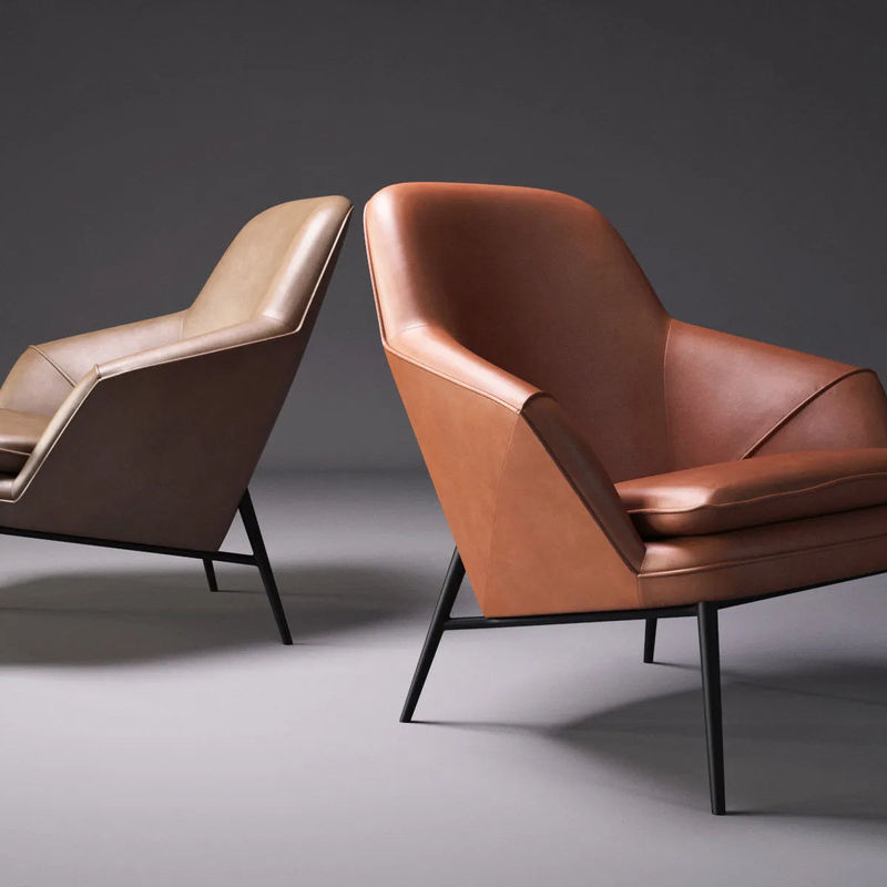 Thumbnail: Ergonomic Lounge Chair with Metal Legs – Customizable Fabric & Leather Options