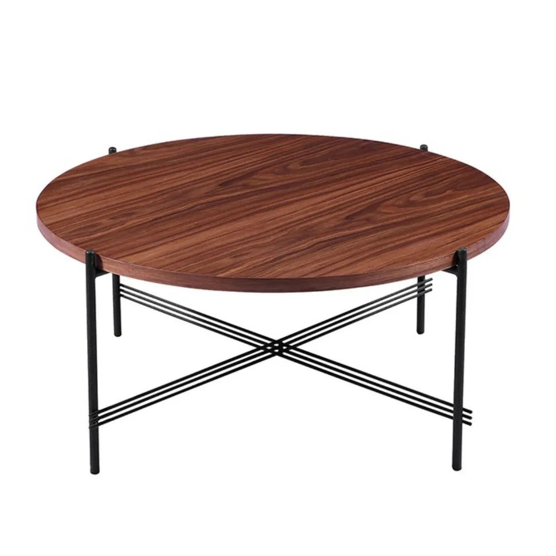 Modern Round Coffee Table with Wooden Top & Metal Frame - Center Table