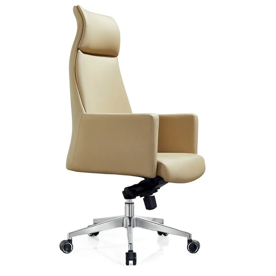 Beige Ergonomic Leather Executive Office Chair | Premium Boss & CEO Room Armchai
