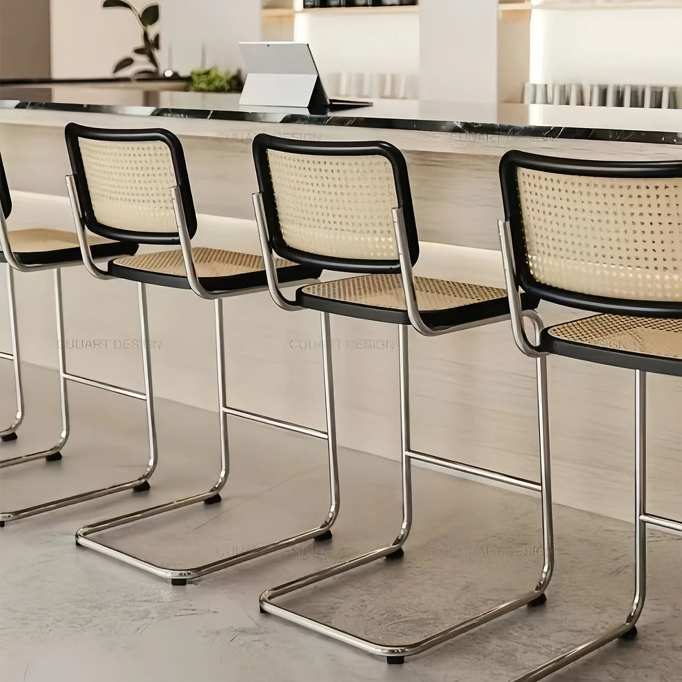Thumbnail: Mid Century Wooden & Rattan Bar Stool with Metal Frame for Restaurants and Bars