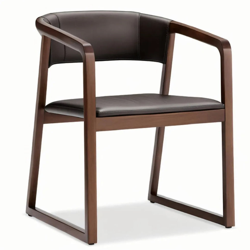 Thumbnail: Brown Leather Seat & Back Cushioned Ash Wood Dining Armchair