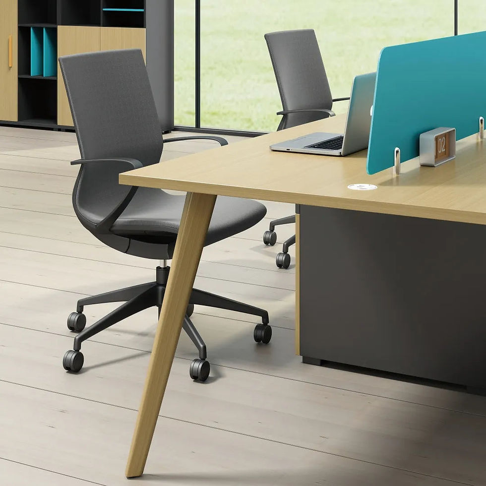 Thumbnail: Bamboo Look 4‑Seater Modular Linear Benching Workstation Desk with Storage Cabin