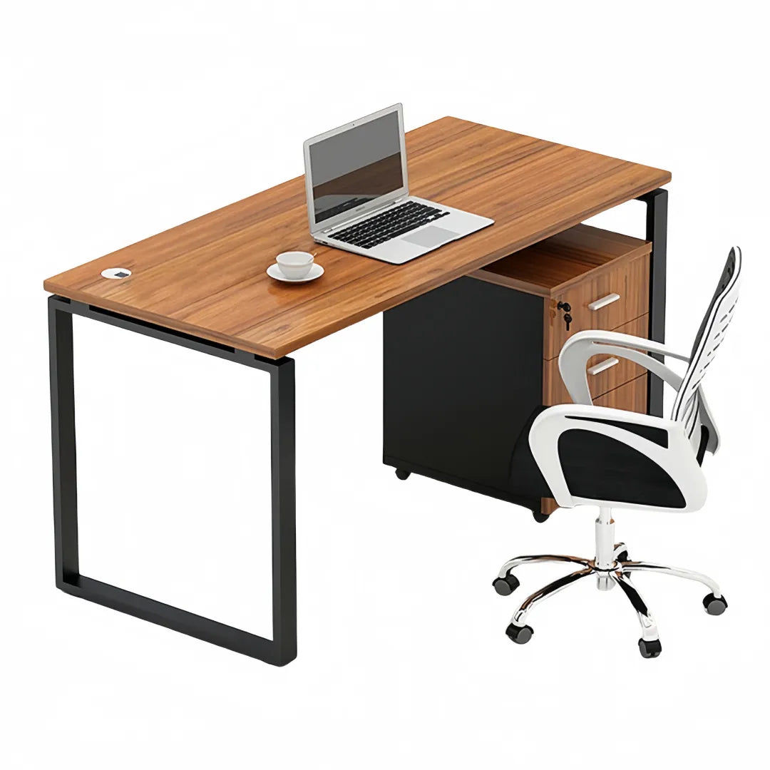 Modern Walnut MFC One-Seater Workstation Desk with Storage & Custom Panels