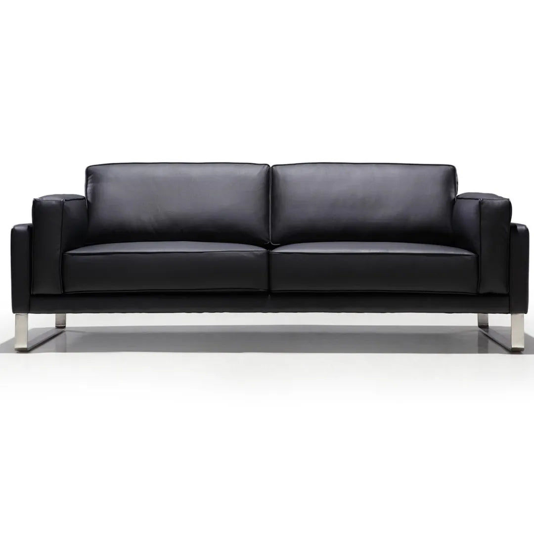 Modular Black Leather Loveseat – Steel Legs Sofa for Office Lounge