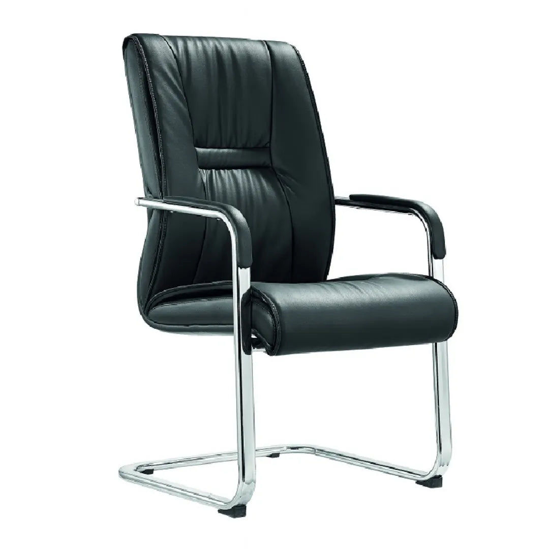 Black Faux Leather Office Armchair – Chrome Fixed Base for Reception & Boss Offi