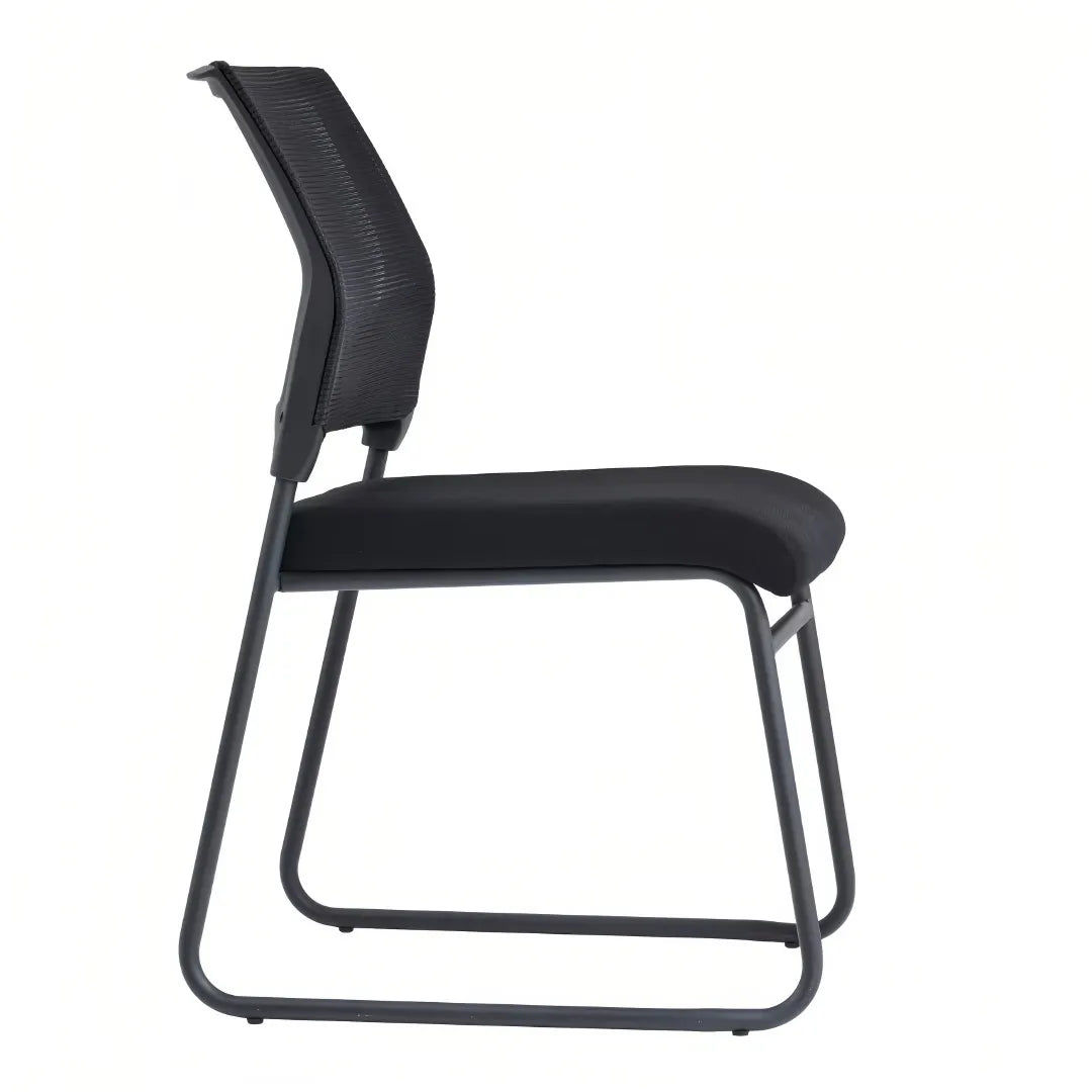 Black Mesh Office Waiting Room Chair with Armrests – Ergonomic Stainless Steel B