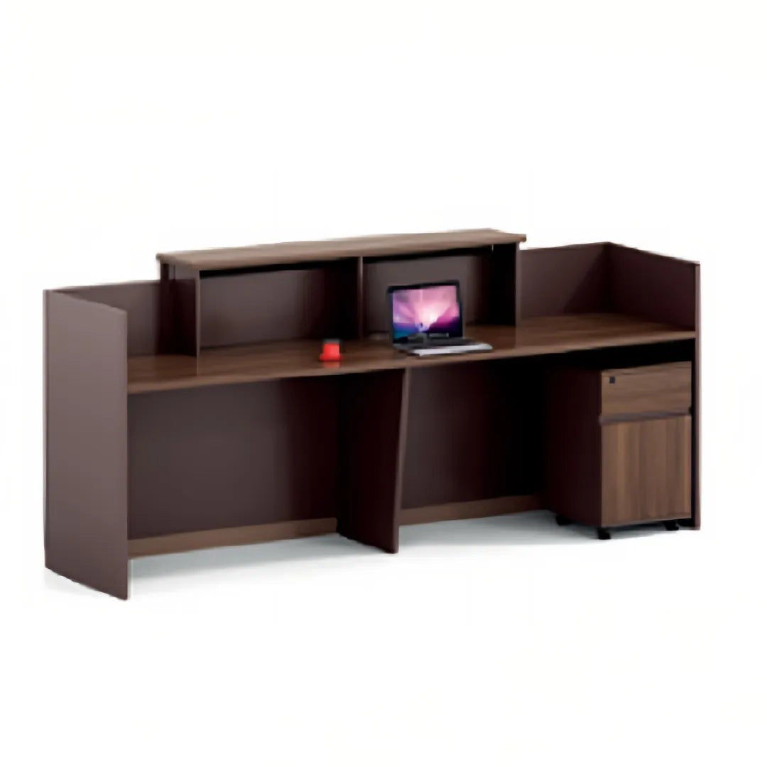 Cherry Walnut Custom Workstation – Contemporary Reception Desk with Pedestal