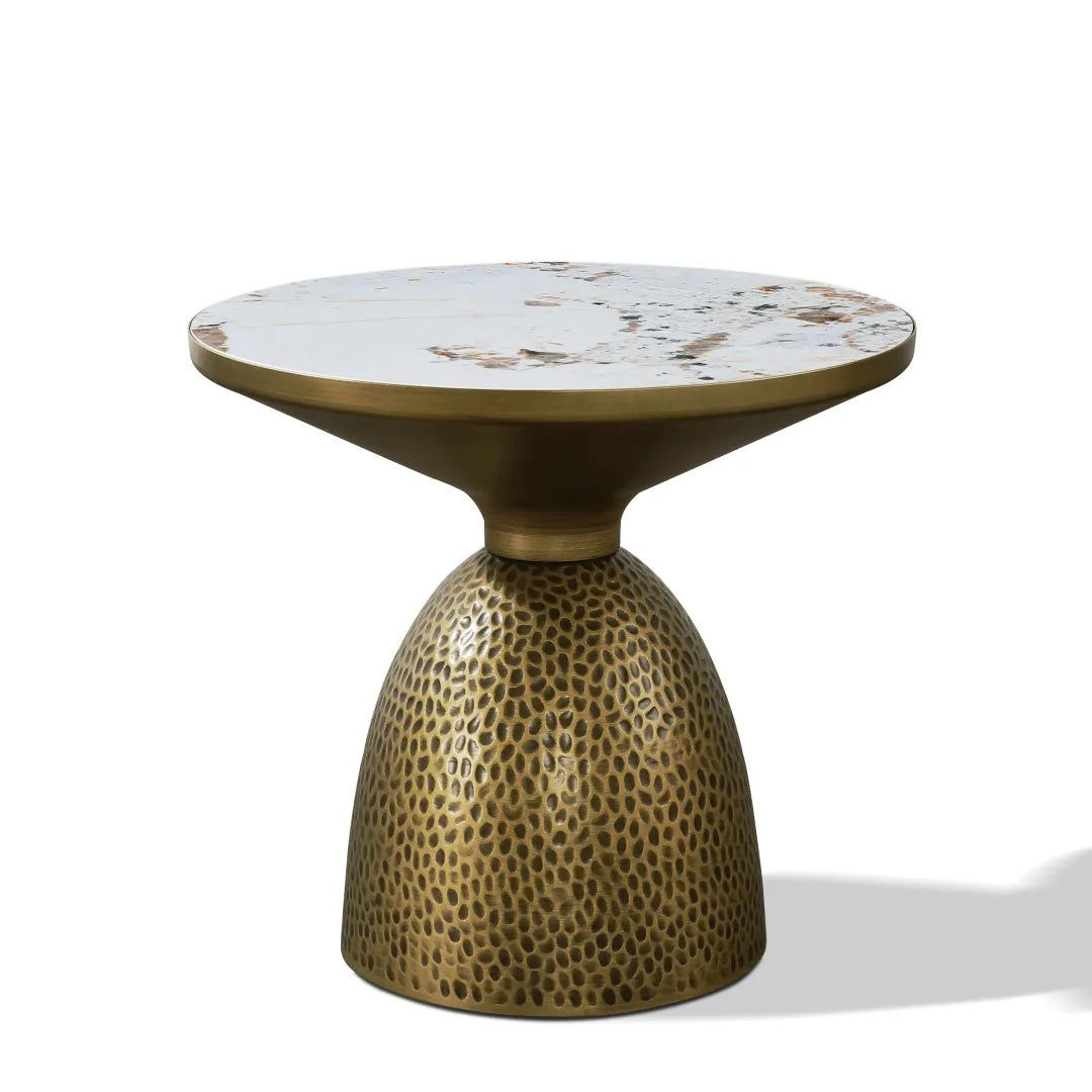 Luxury Round Marble Center Table with Antique Copper Base - Italian & Nordic Des