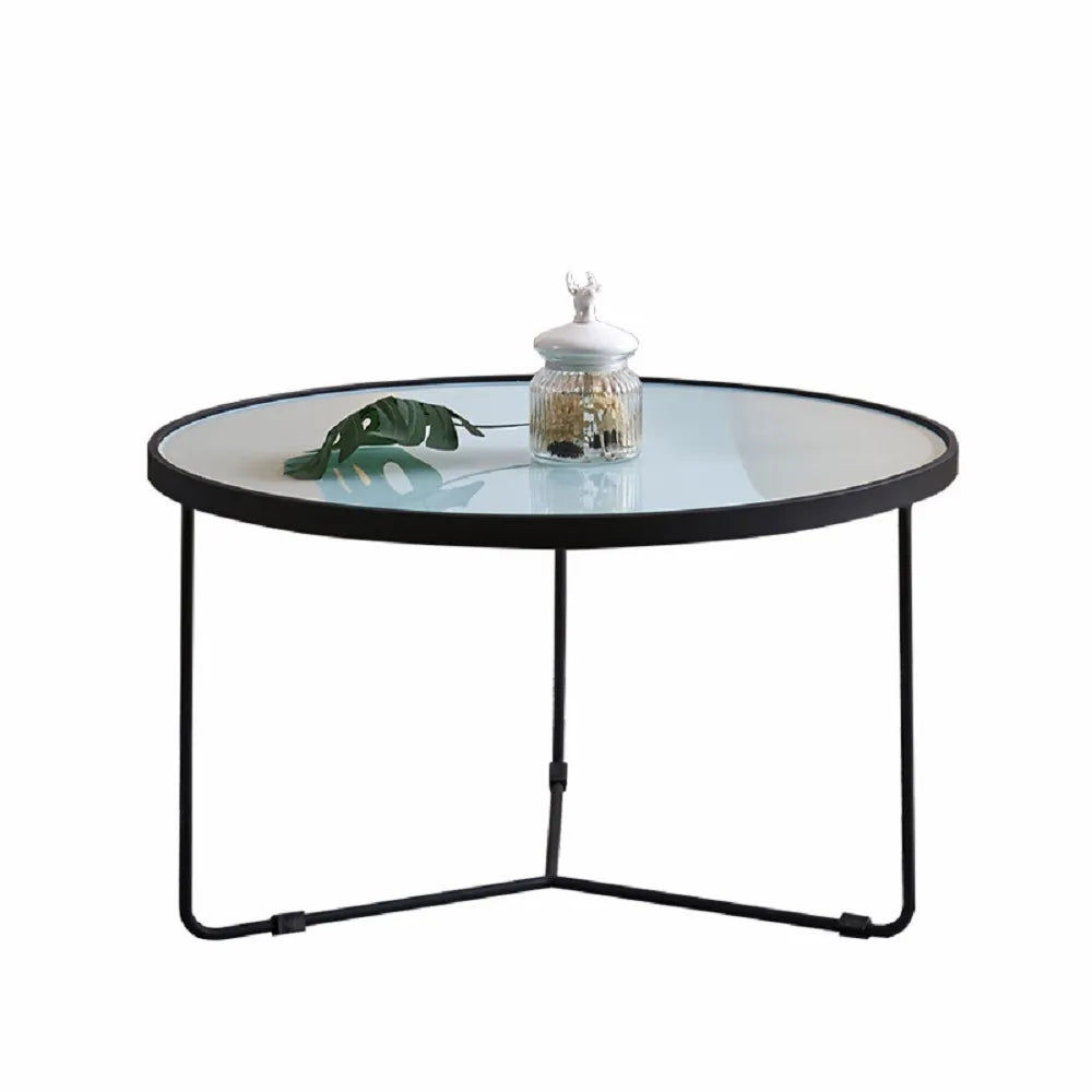 Modern Glass Top Coffee Table with Wooden Frame for Living Room