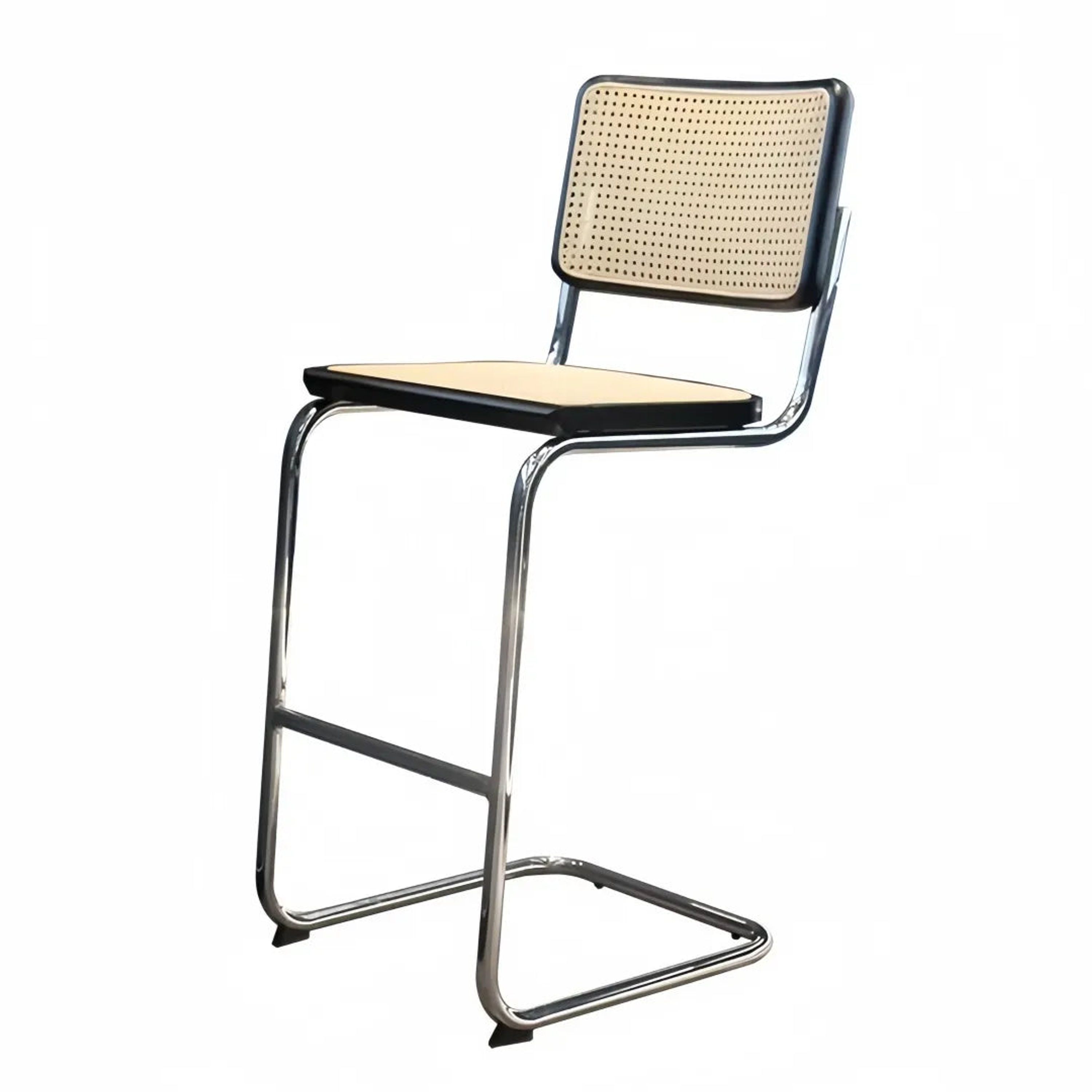 Mid Century Wooden & Rattan Bar Stool with Metal Frame for Restaurants and Bars