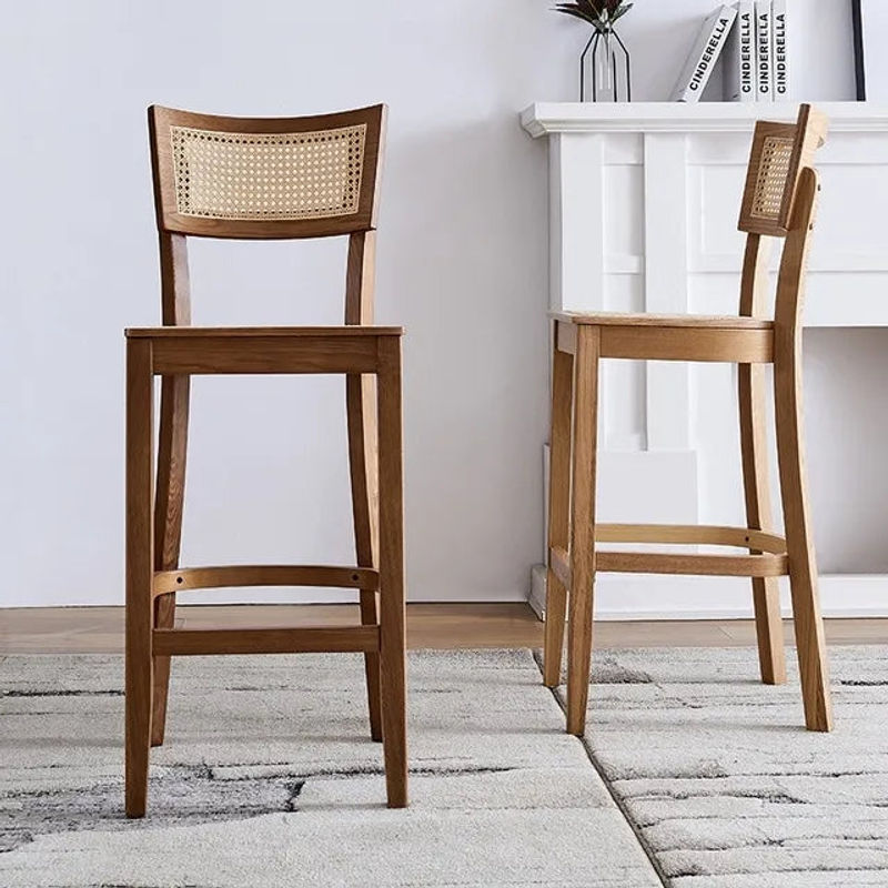 Thumbnail: Traditional Solid Wood Cane Counter Stool with Wood Back for Restaurant