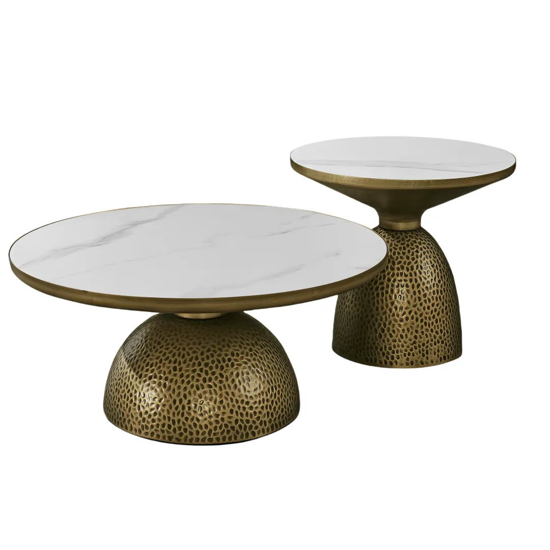 Luxury Round Marble Center Table with Antique Copper Base for Office & Hotel Lob