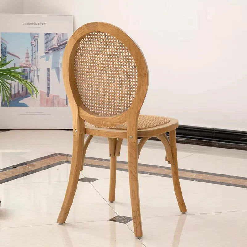 Thumbnail: French Style Oval Solid Wood Rattan Dining Chair for Classic Interiors