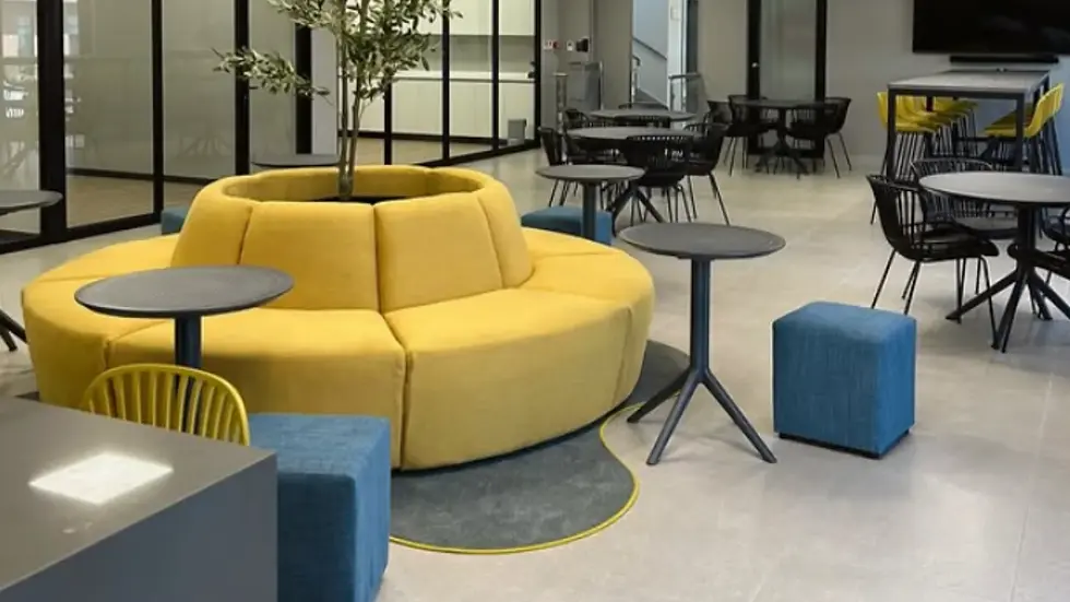 Modular office sofa with fabric upholstery for modern workspace