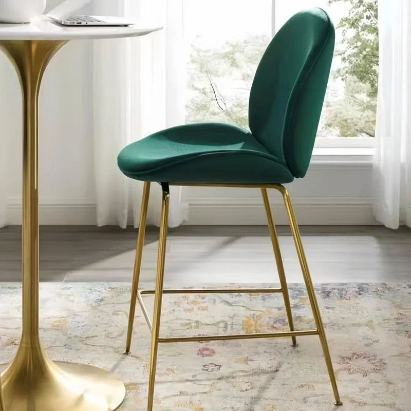 Thumbnail: Upholstered Velvet High Bar Chair Counter Stool with Golden Frame Luxury