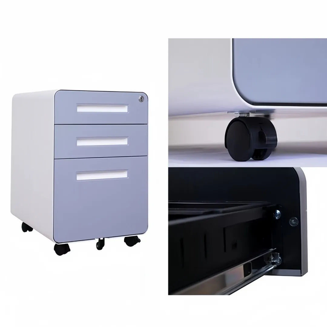 White-Green Vertical 3-Drawer Mobile File Cabinet with Lock – Letter Size