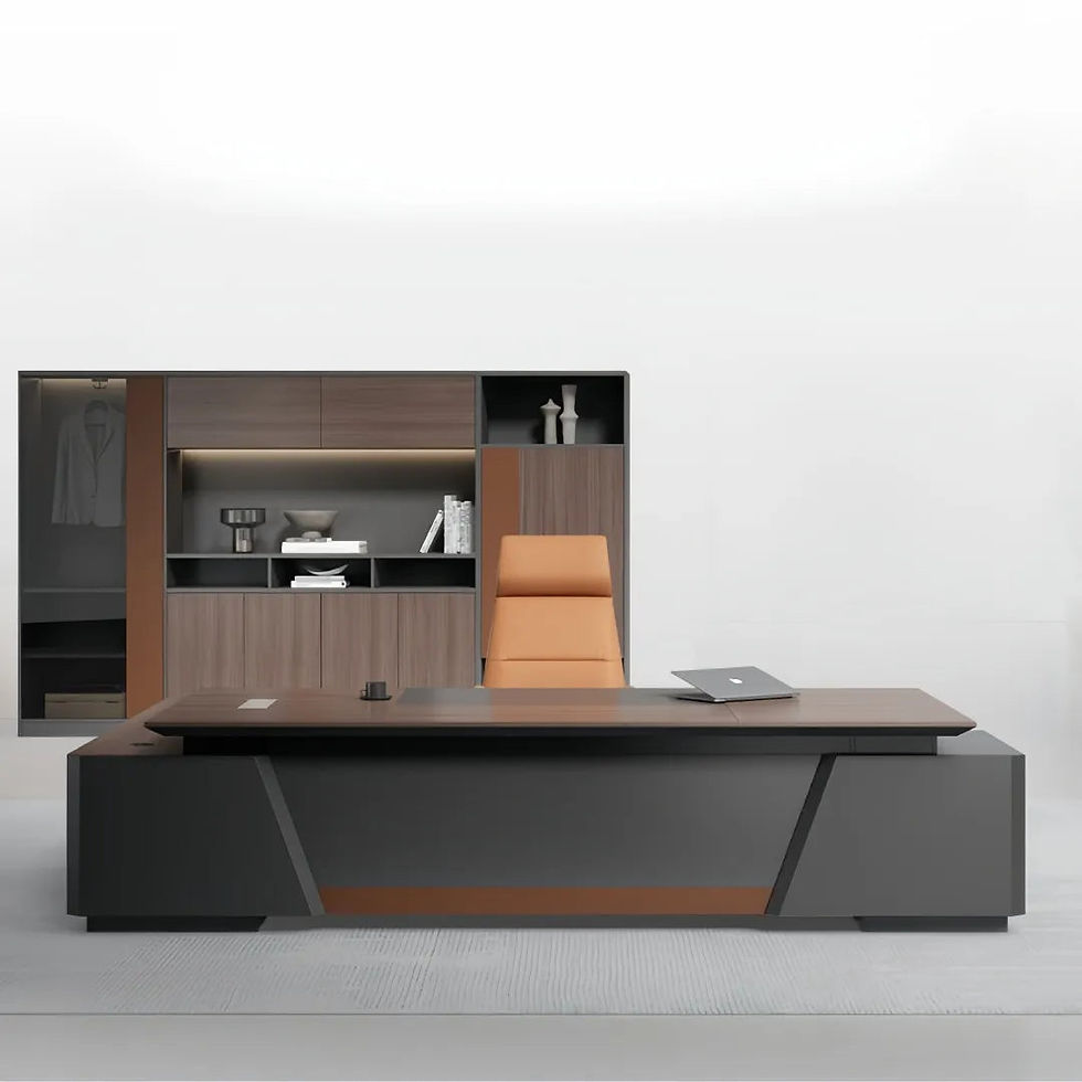 Thumbnail: Modular Executive Office Desk – Custom CEO Table in Walnut & Grey Melamine Finis