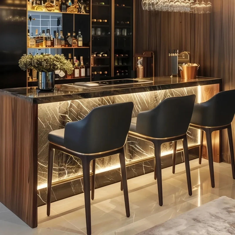 Thumbnail: PU Leather Bar Stool with Solid Wood Frame – Nordic Modern Restaurant Furniture