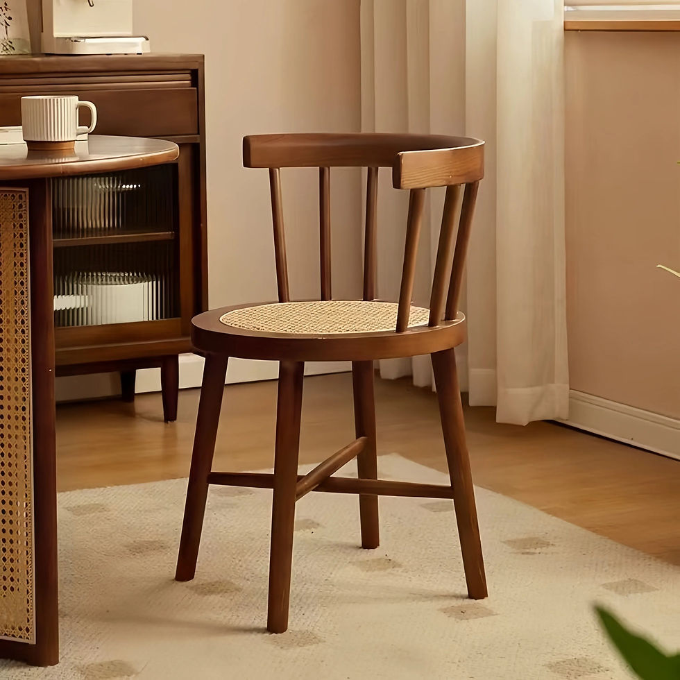 Thumbnail: Modern Simple Solid Wood Dining Chair with Outdoor Rattan Seat