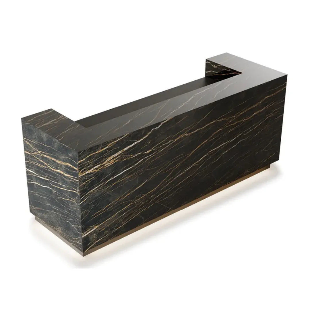 L-Shaped Quartz Cashier Desk Counter – Modern Reception & Checkout Counter for O