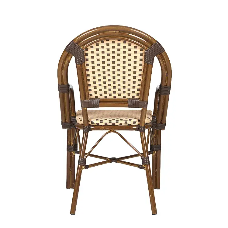 Thumbnail: Brush Stroke Painted Rattan Bistro Chairs with Armrest – Stackable Outdoor Frenc