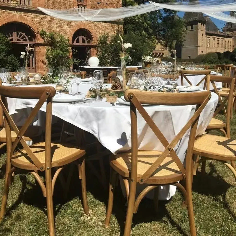 Thumbnail: High Wooden Cross Back Table & Chairs – Perfect for Weddings & Event Banquets